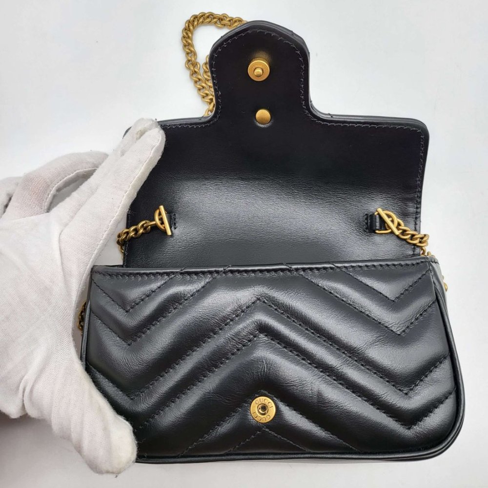100% Authentic Gucci GG Marmont Super Mini Black Shoulder Bag - Picture 10 of 14